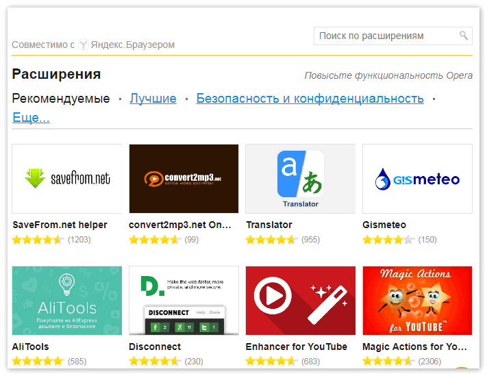 Магазин расширений Yandex Browser